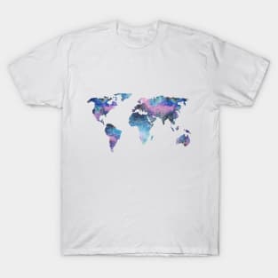 Watercolor Galaxy World Map T-Shirt